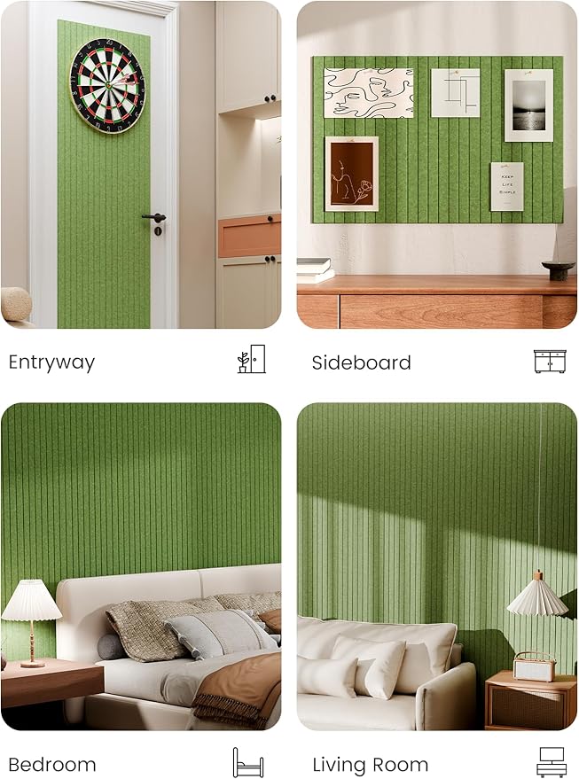 Bumusty Large Cork Board Alternative-36 x24 Felt Bulletin Board Tiles, with 30 Pushpins, 40 Adhesive Tabs, 6-Pack Slat Wall Paneling, Cork Boards for Office Push Pin Board Felt Board-Kelly Green