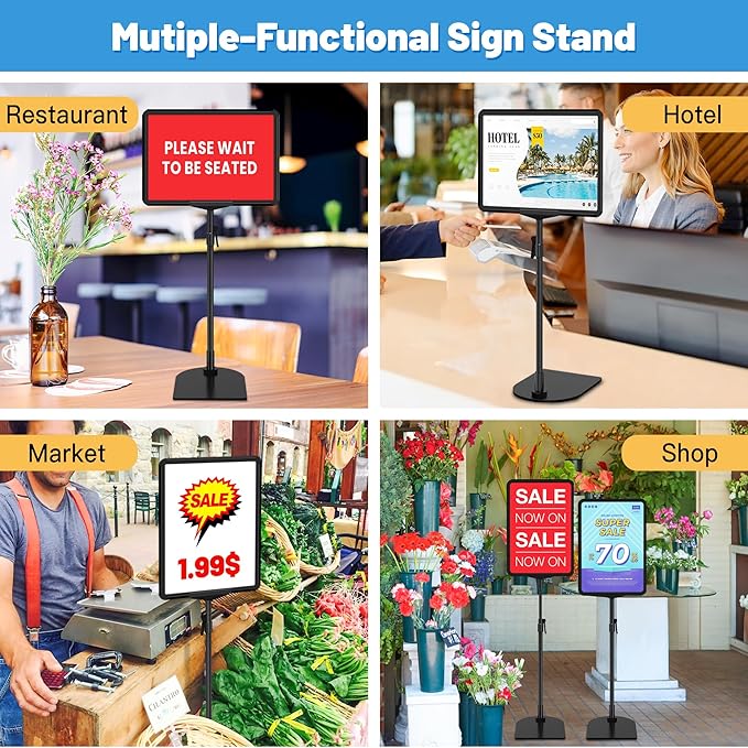 VAIIGO 6Pack Sign Stand for Display A4, Adjustable Poster Stand for Table Top & Floor, Floor Standing Sign Holder, Signage Stands for Business, Tradeshow, Store, Farm Display Stands