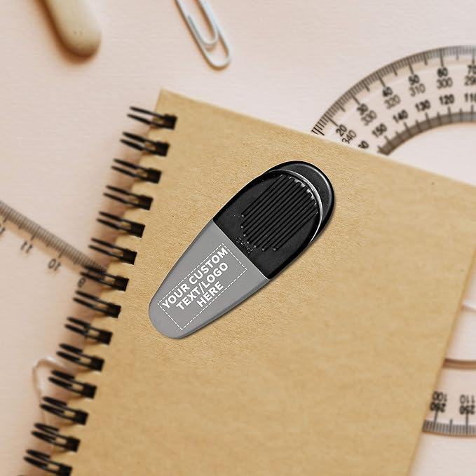 10 Magnetic Memo Holders Set - Customizable Text, Logo - Large Clip, Plastic - Silver Black