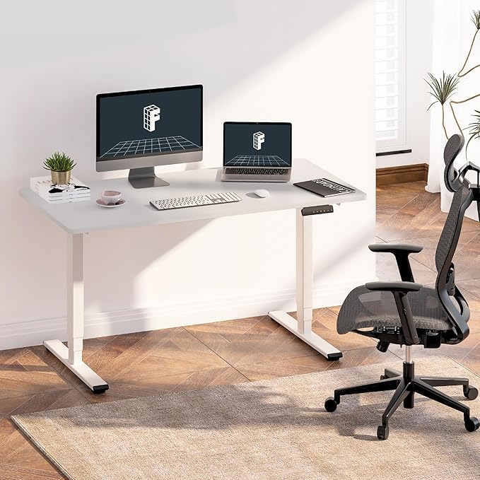 FLEXISPOT E6 3-Stage Dual Motor 60 x 24 Electric Standing Desk Sit Stand Up Desk, Holds 220 lbs, Adjustable Height w/Memory Presets, One-Piece White Desktop & White Frame, Ships in 2 Boxes