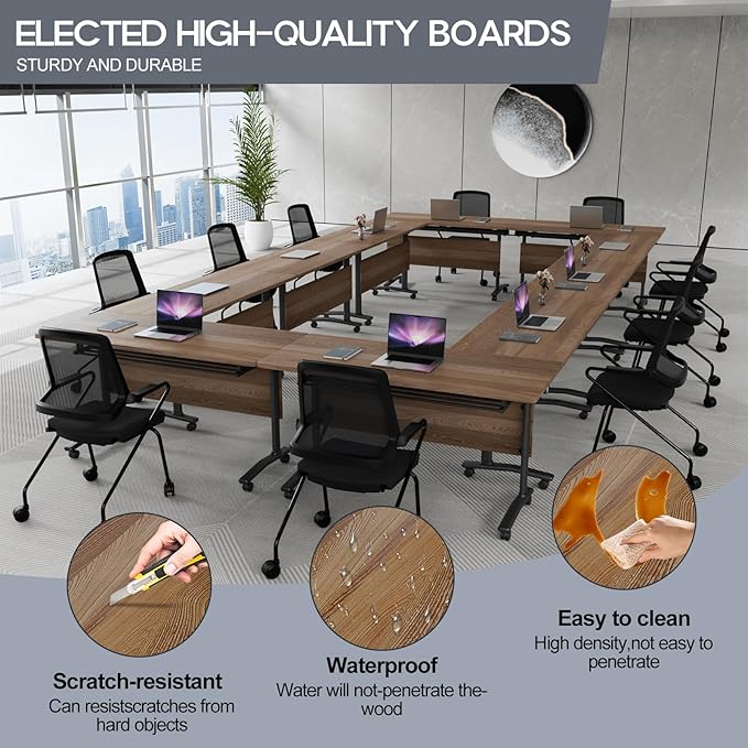 Folding Conference Table 4ft 5ft, Foldable Office Meeting Desk for 6 People, Multiple Sizes Colors Mobile Conference Room Table for Training Room School Business Furniture (2, White Walnut, 47in)
