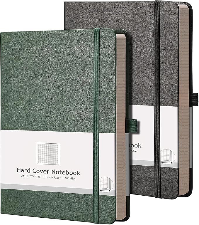 AHGXG Graph Paper Notebook 2 Pack - A5 Grid Paper Notebook/Journal Hardcover with 384 Pages, 120gsm Thick Graph Paper, Grid Paper for Math & Science Students 5.75'' × 8.38''
