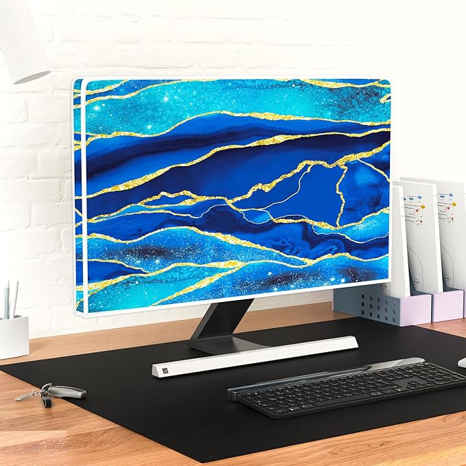 Baocicco Royal Blue Marble Waterproof TV Cover 80 Inch Creative Design Monitor Accessories Laptop TV LCD Screen Television Decoration for Tablet LED LCD OLED TVs Decorations