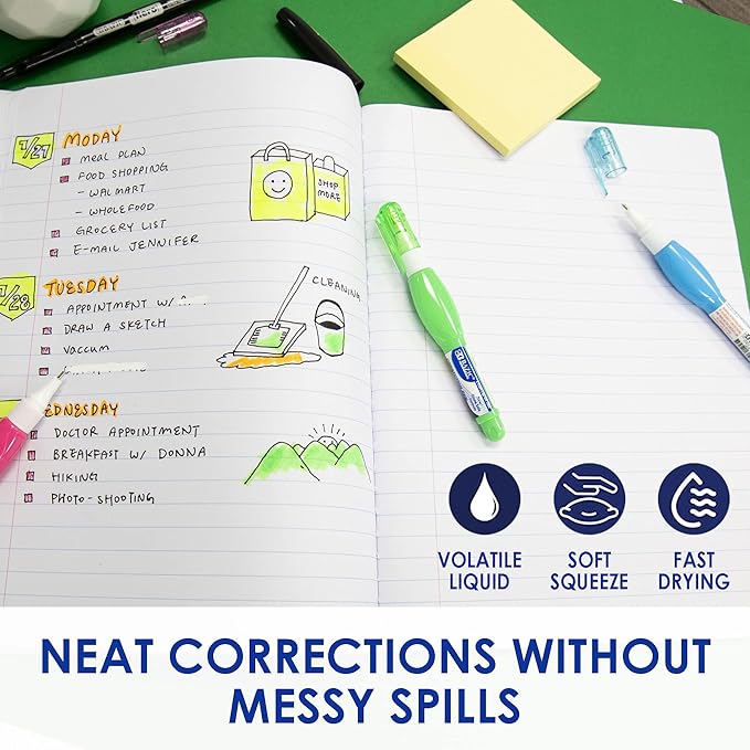 BAZIC Products Mini Correction Pen - Corrections Fluid, Precise Metal Tip White Out, Ideal for School & Office Supplies, Alternative to Correction Solution, 3/Pack, 144-Packs