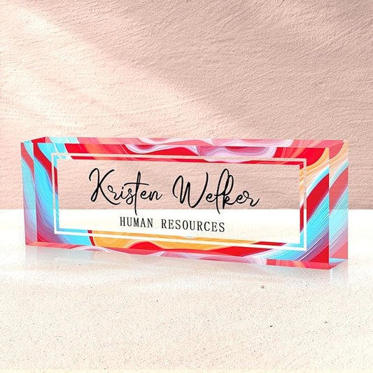 SalaGraphics Desk Name Plate Personalized, Custom for Desk, Office Decor Women Men, Acrylic Accessories, Gifts Coworkers Boss Teacher, Employee Appreciation (Colorful), colorful, 8”(L)x2.5(W)