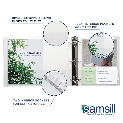 Samsill 2 Inch 3 Ring Binders, Made in USA, Economy Round Ring, Clear View Cover, 425 Sheet Capacity - for School, Home, Office - White, 6 Pack