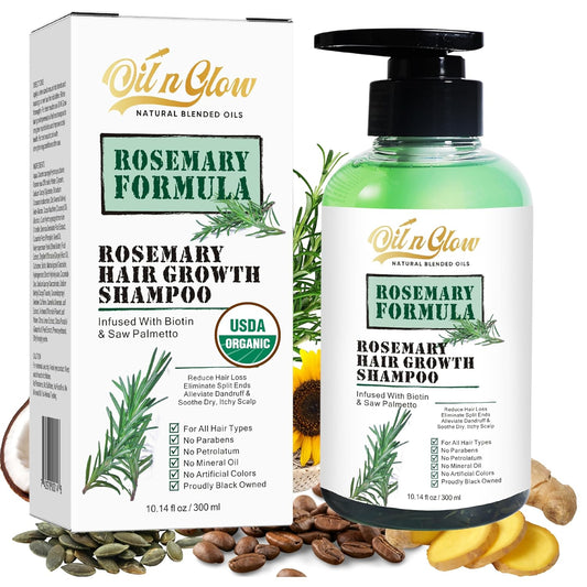 USDA Organic Rosemary Hair Growth Shampoo For Thickening, Regrowth & Strengthening for Men & Women with Biotin, Scalp DHT Blocker Saw Palmetto For Thinning Hair Loss 10 Fl. Oz- Fragrance Free