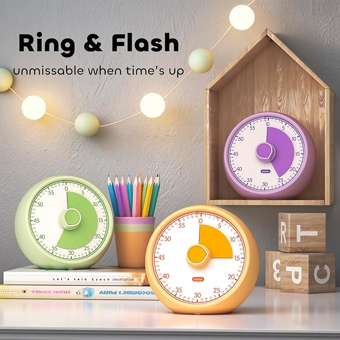 Visual Timer for Kids 60-Minute - Countdown Timer with Optional Alarm, Focus Tool for ADHD & Autism, Time Management for Homework, Chores, Office, Kitchen, Teaching & Study Routines (Purple)