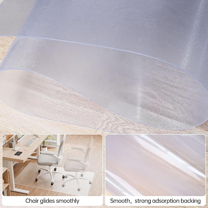 HOMEK Office Chair Mat for Hardwood Floor, 72" x 36" Clear Computer/Desk Chair Mat for Hard Floor, Thicker, Easy Glide, Non-Slip, Protects Hard Surfaces from Scratches, Ideal for Home or Office