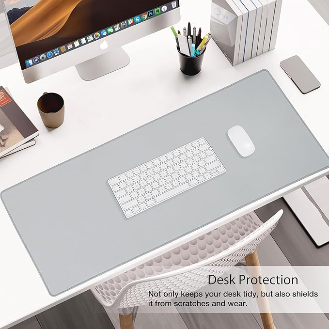 ALOANES Waterproof Mouse Pad with Durable Stitched Edge, Large Gaming Keyboard Pad, Non-Slip Rubber Base Mouse Mat, Extended Desk pad for Gamer, Office & Home, Gray Mousepad 27.6''x11.8''x0.12''