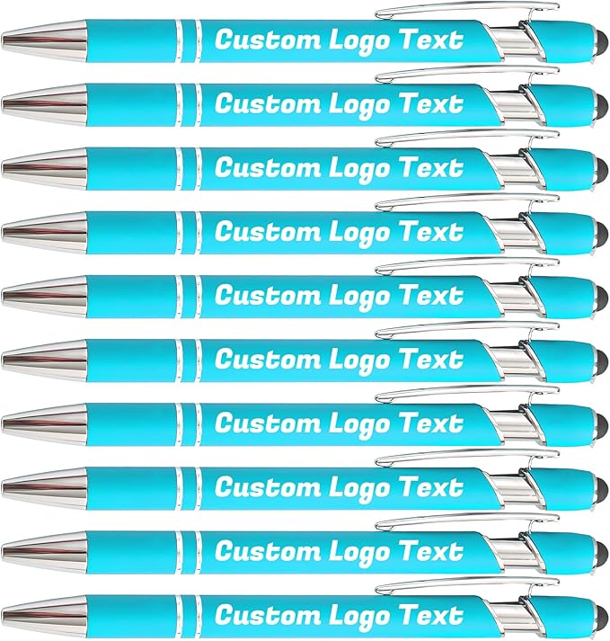 HEYZARDA Personalized Pens with Name Text Logo Custom Ballpoint Pen for Business Office Events with Stylus for Touchscreen 50 Pcs Lake