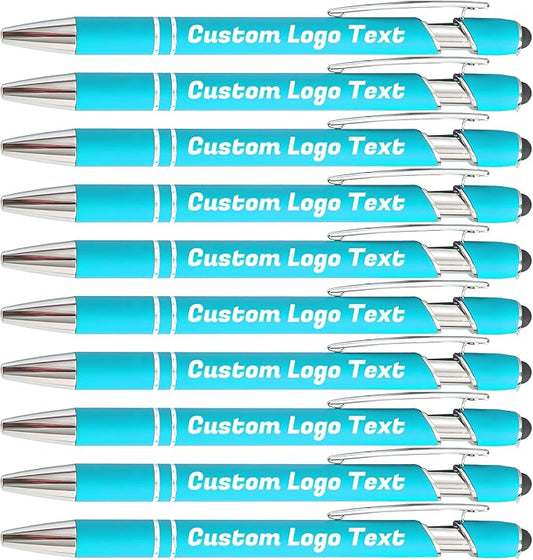 HEYZARDA Personalized Pens with Name Text Logo Custom Ballpoint Pen for Business Office Events with Stylus for Touchscreen 50 Pcs Lake