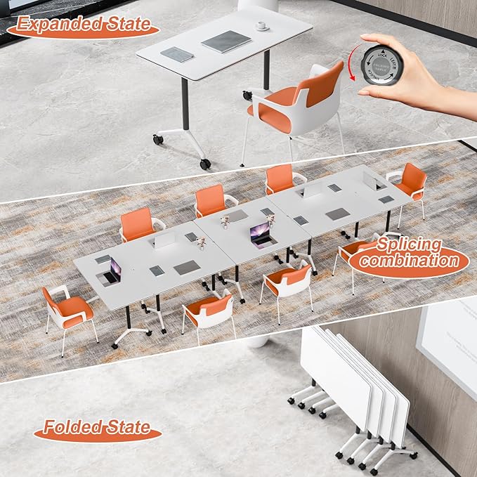 Conference Table Flip Top Mobile Conference Room Tables,Folding Conference Table with Wheels,Large Meeting Training Seminar Table Saving Space for Office Classroom(2A,70.8'')