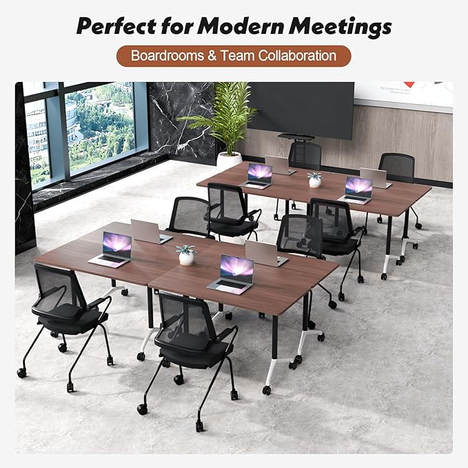 Goakwwuz Conference Room Table, Folding Conference Tables,Thicken Grey Tabletop,Flip Top Wooden Seminar Meeting Room Table for Conference Room Offices (8, Walnut, 70.8”)