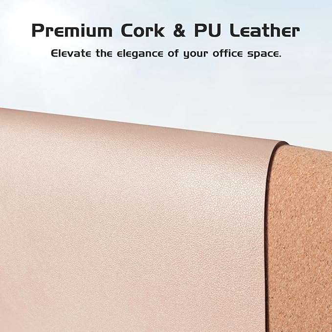 Aothia Double-Sided Desk Pad – 25.6"x13.7" Large Mouse Pad, Leather Desk Mat with Eco Cork Protector, Waterproof Desk Blotter for Office/Home (Pink)
