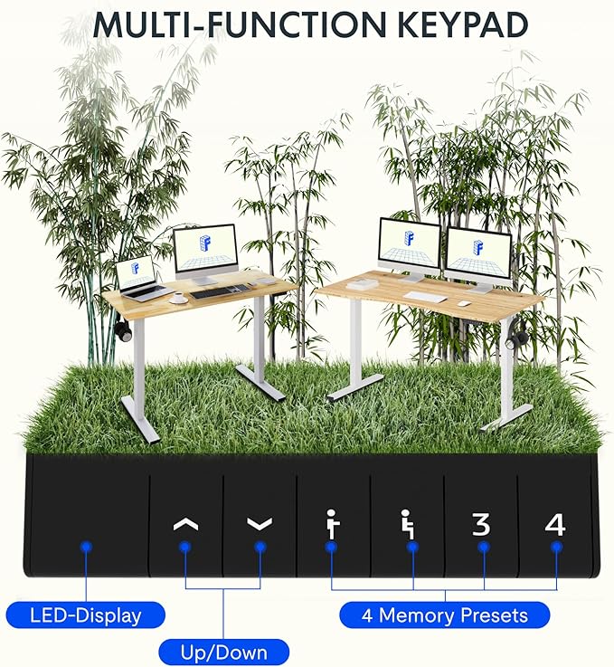 FLEXISPOT EN1 Bamboo Standing Desk, 60 x 30 Inches Whole-Piece Electric Adjustable Height Desk for Home Office (White Frame + Bamboo Top, 2 Packages)