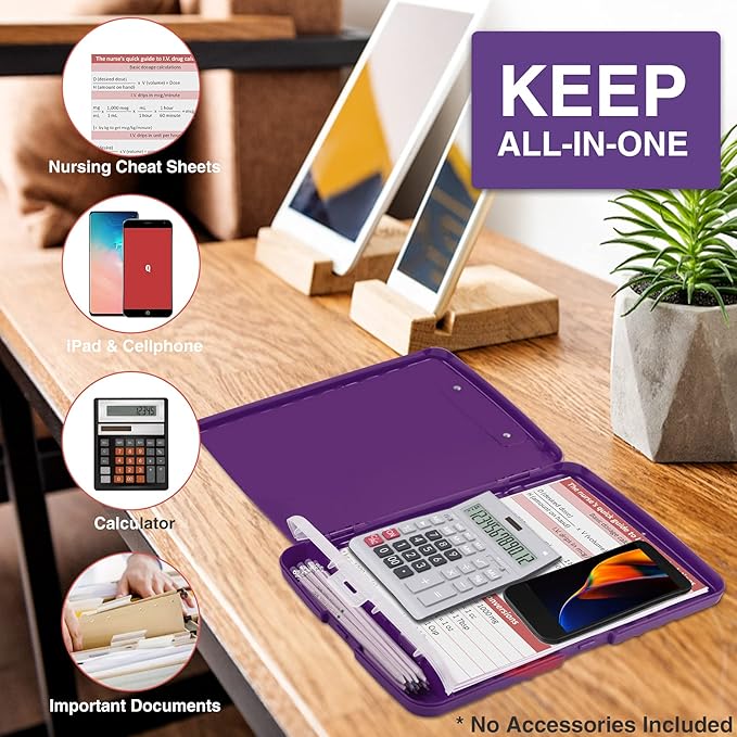 Sooez Clipboard with Storage, High Capacity Nursing Clip Board 8.5 x 11 with Pen Holder & Low Profile Clip, Plastic Clipboards Case Box, Teacher Must Haves School Office Supplies,Letter Size/ A4