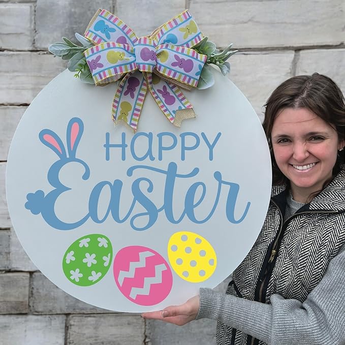 Wood front door sign Wood sign Home decor Welcome sign Sign for front door House warming gift Wedding gift (Happy Easter, 30" Width)