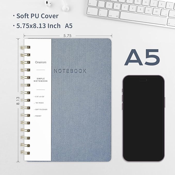 Spiral Notebook-5.75" x 8.125" College Ruled Journal with Inner Pockets and 160 Pages,PU Leather Cover Business Journal, Twin-Wire Binding Notebook Perfect for Office & Home School Supplies 6 pack Reefblue/Green