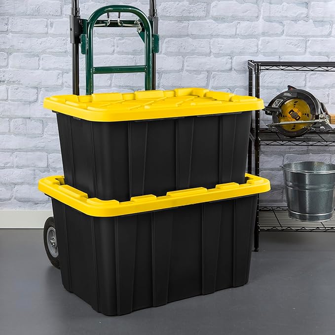 Sterilite 18-Pack Industrial Tote, Plastic Storage Container Bins with Lids, 27 Gallon - Heavy-Duty Organizing Containers for Closet, Bathroom, and Office