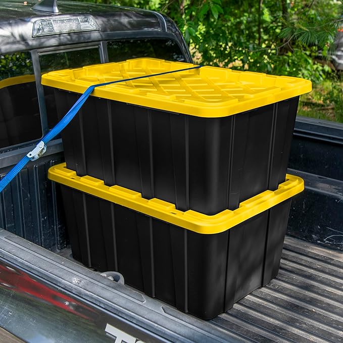 Sterilite 8-Pack Industrial Tote, Plastic Storage Container Bins with Lids, 38 Gallon - Heavy-Duty Organizing Containers for Closet, Bathroom, and Office