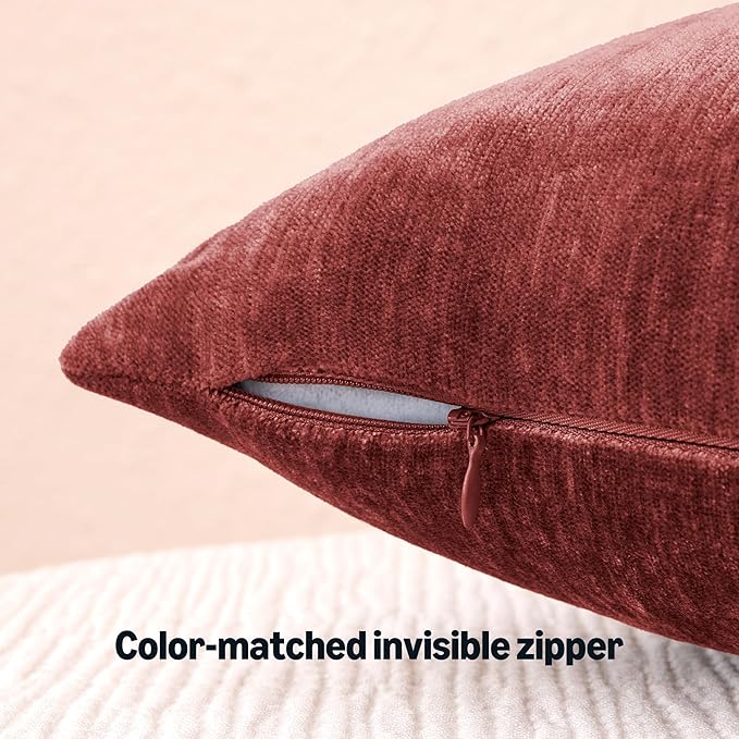 Amazon Basics Chenille Throw Pillow Covers, Home Decor Lumbar Cushion Cover for Bedroom Living Room Couch Bed, 12" W × 20" L, Burgundy