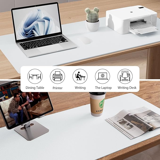 Aothia Leather Desk Pad Protector, Mouse Pad, Office Desk Mat, Non-Slip PU Leather Desk Blotter, Laptop Desk Pad, Waterproof Desk Writing Pad for Office and Home (Barely Grey, 36" x 17")