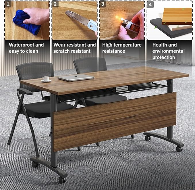 Foldable Conference Table,Modern Mobile Meeting Table with Silent Wheels,Mobile Training Tables for Training Rooms,Rolling Conference Room Tables for Office,Classroom (6pack 61 * 21.6 * 29.5)