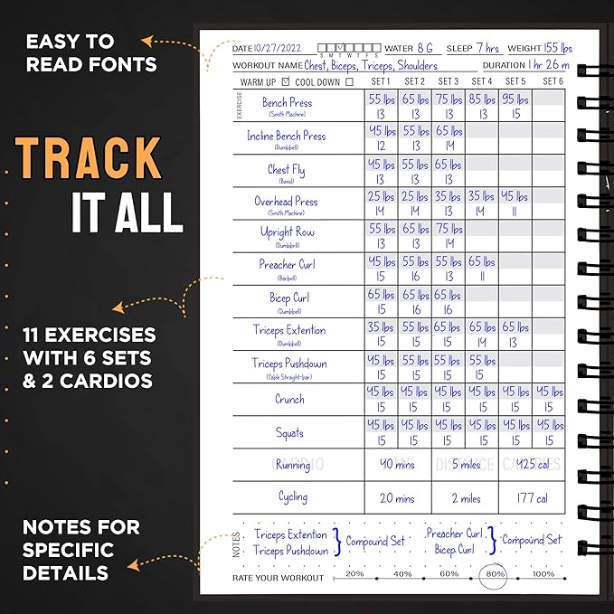 Nextnoid Hardcover Fitness Journal Workout Planner for Men & Women - A5 Sturdy Workout Log Book to Track Gym & Home Workouts - Brown