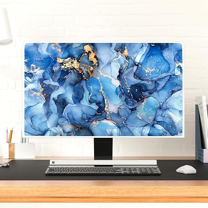Baocicco Navy Blue Gold Marble Waterproof TV Dust Cover 75 Inch Creative Texture Grain Television Screen Cover Abstract TV Display Protectors Protective LED LCD OLED TVs Dust-Proof