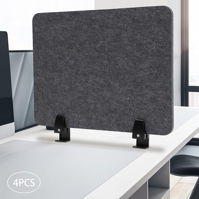 4pcs Privacy Panels,Standing Desk Divider,Desktop Office Furniture Partitions Stand Up Desk Privacy Panel, Clamp-On Acoustic Desk Divider Mounted Privacy Panel, 20.9" x 16" (Dark Grey)