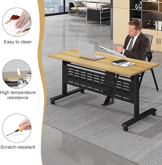 JEHUJD Conference Table,55.1''Folding Conference Room Table for 4-12 People,Mobile Flip Top MeetingTraining Table with Different Coulor and Styles for Offices, Classrooms,Meeting Room (6, E)