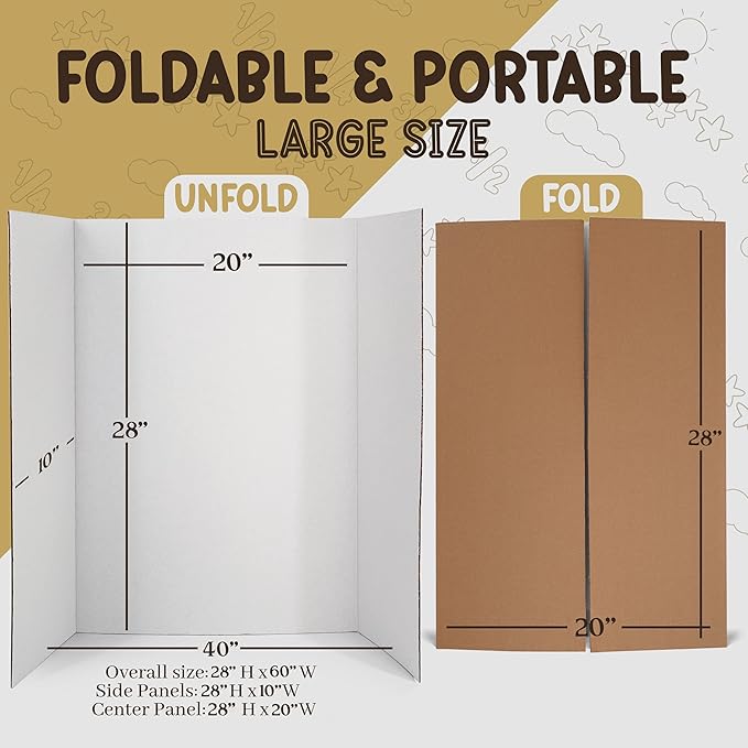 White Tri-Fold Presentation Board 28" X 40" Display Exhibition Board Lightweight and Portable with Smooth Surface Great Business presentations (Pack of 2) - by Emraw