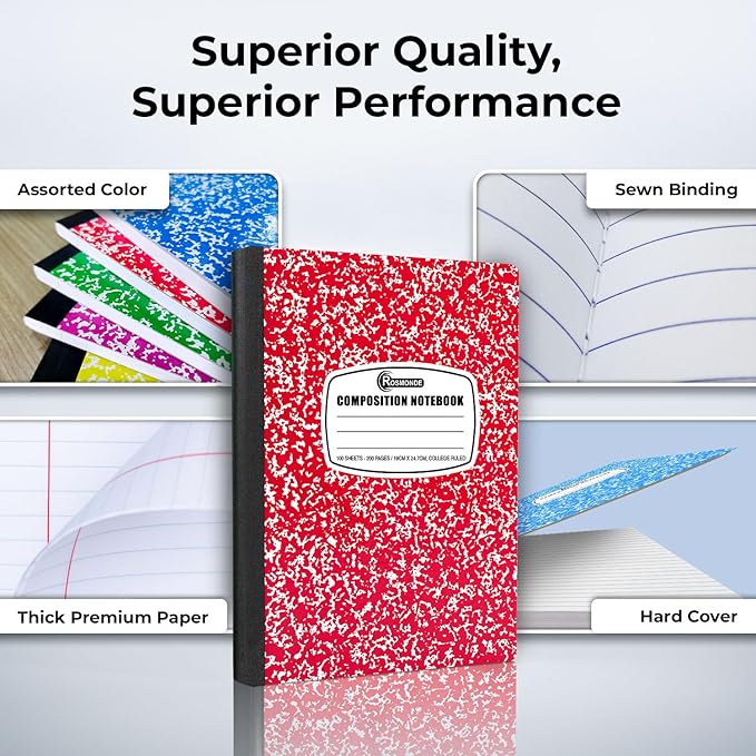 Rosmonde 1000 Pack (Pallet) Composition Notebook Bulk, College Ruled, Pallet of Composition Notebooks, 200 Pages (100 Sheets), 9-3/4 x 7-1/2, Bulk Notebooks for School & Office, 4-7 Days Transit
