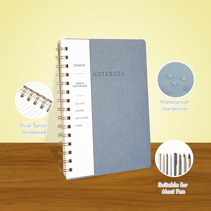 Spiral Notebook-5.75" x 8.125" College Ruled Journal with Inner Pockets and 160 Pages,PU Leather Cover Business Journal, Twin-Wire Binding Notebook Perfect for Office & Home School Supplies 3 pack Pink ReefBlue Khaki