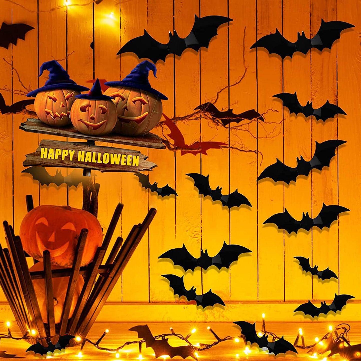 Halloween 3D Bats Decorations Halloween Bats Decoration Sticker Waterproof Scary Bats Wall Decor for Halloween Home Decor Wall and Party Decoration 60Pcs