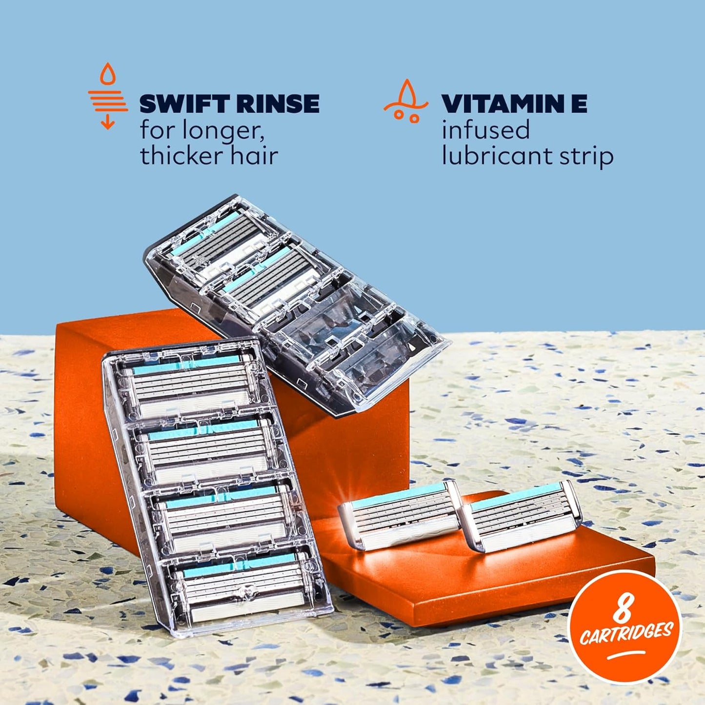 Dollar Shave Club | 4 Blade Razor Refills (8 Pack) | Swift Rinse Blades for Longer and Thicker Hair