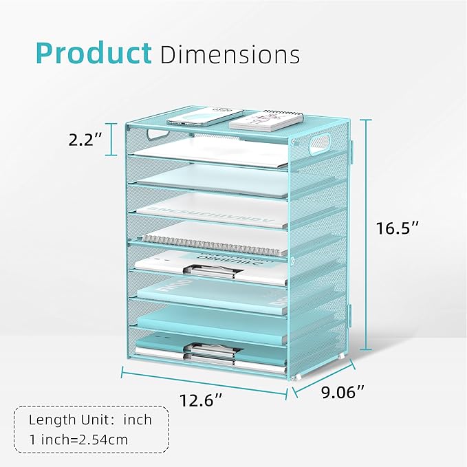 DALTACK 9-Tier Paper Letter Tray Desk Organizer with Handles, Mesh File Holder Organization, Paper Sorter Desk Organizer for Office Home School, Blue