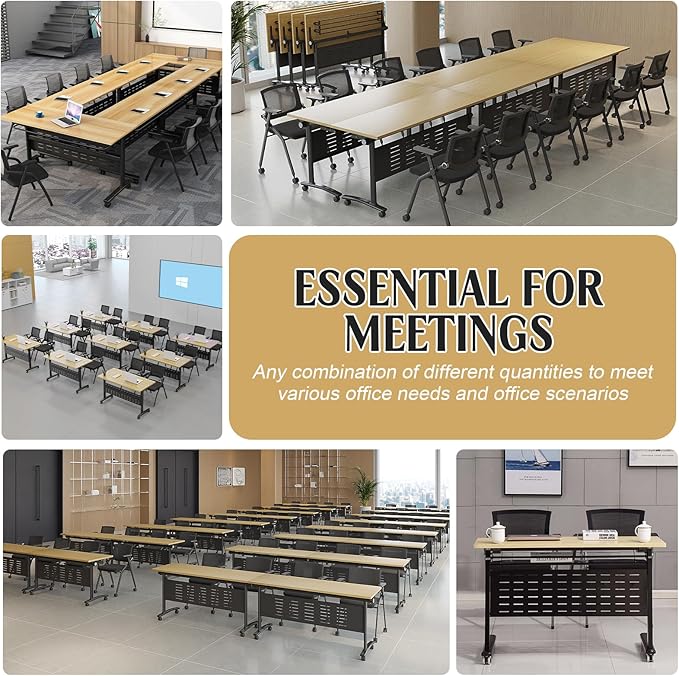 JEHUJD Conference Table,55.1''Folding Conference Room Table for 4-12 People,Mobile Flip Top MeetingTraining Table with Different Coulor and Styles for Offices, Classrooms,Meeting Room (6, E)