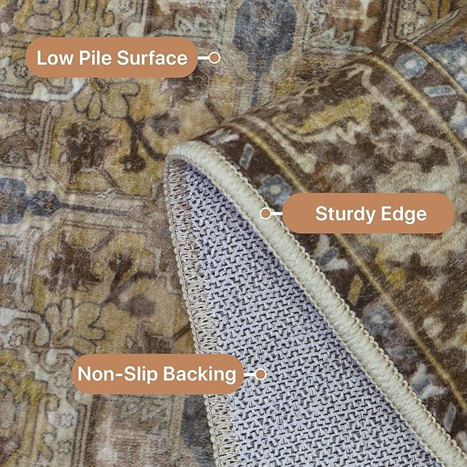 GENIMO 2'6''x6 Runner Rugs for Hallway, Machine Washable Non Slip Vintage Rugs, Low Pile Lightweight Soft Print Rug for enrtyway, Corridor, Home Office, Kitchen, Rustic Brown