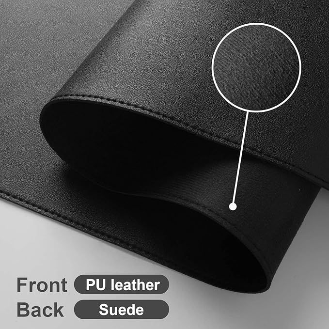 DAWNTREES Desk Mat Protector,PU Leather Desk Pad,Non Slip, Large Mouse Pad and Keyboard Mat, Waterproof Writing Pad for Office and Home (Black)