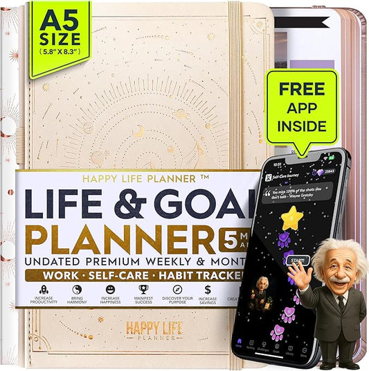 Life Mastery Planner - A 12 Month Journey to Crush Your Goals, Increase Productivity, Passion, Success & Happiness - Weekly & Monthly Life Planner, Habit-Tracker, Gratitude Journal & Organizer, A5