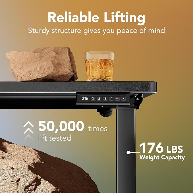 HUANUO 32" Small Electric Standing Desk Adjustable Height, 4 Memory Height Settings, Sit Stand Up Desk for Home Office & Computer Workstation, Black