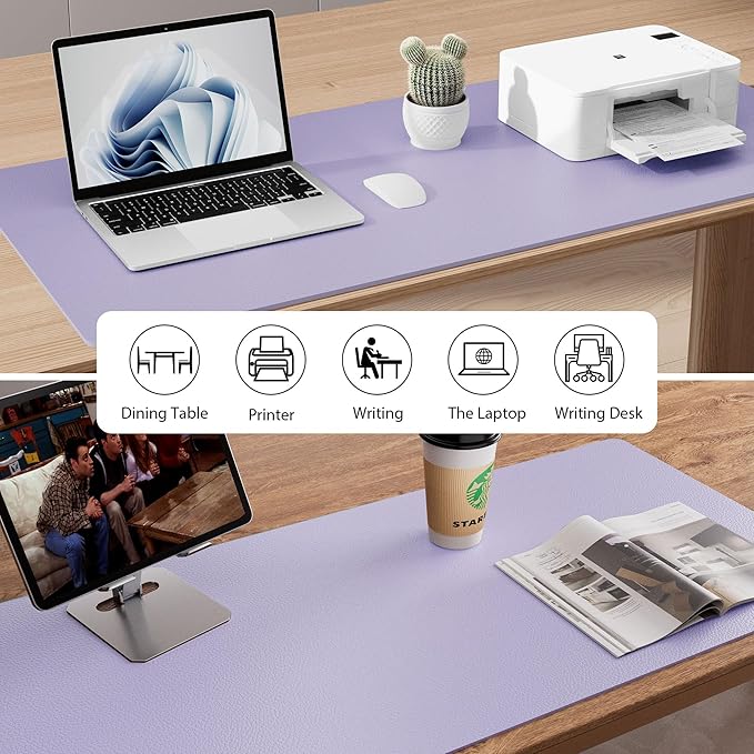 Aothia Faux Leather Desk Mat – Large Mouse Pad, Non-Slip PU Leather Blotter, Waterproof Writing Surface for Office and Home (Lavender, 47.2" x 23.6")