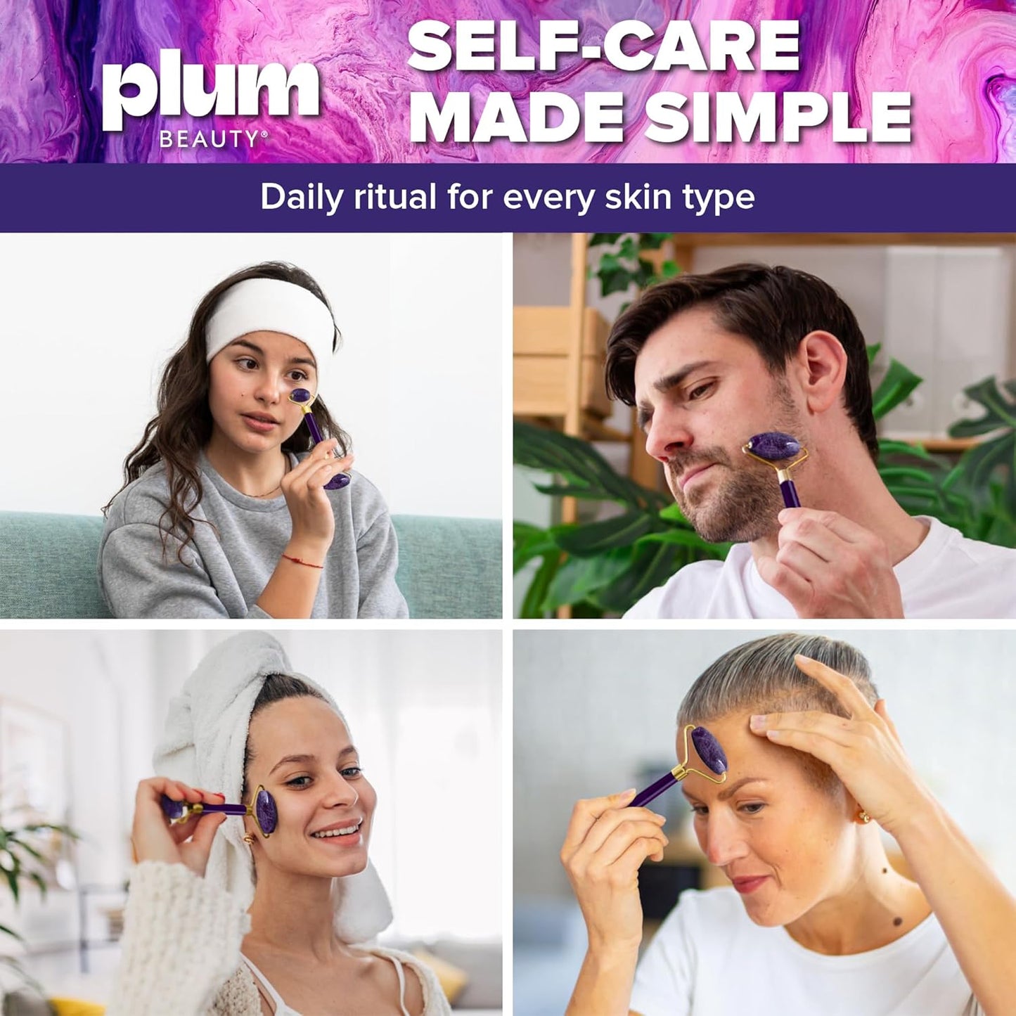 Amethyst Face Roller - Gua Sha Facial Tools, Jade Rollers for Face, Eye and Neck, Skin Care Kit for Men Women, Facial Massager for Wrinkles and Lifting, Self Care, Eye Rollers for Aging Skin