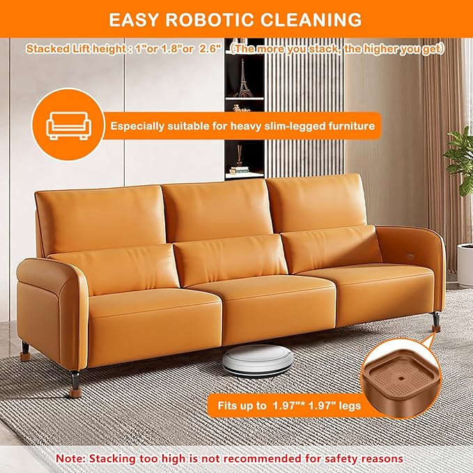shouwuhho 6 Pack Furniture Risers Adjustable Bed Risers Heavy Duty Lifts Height 1", Square Stackable Bed Risers 1, 2 or 3 Inch for Desk Leg Table Couch Sofa Chair Bed Frame Legs Dorm, Brown