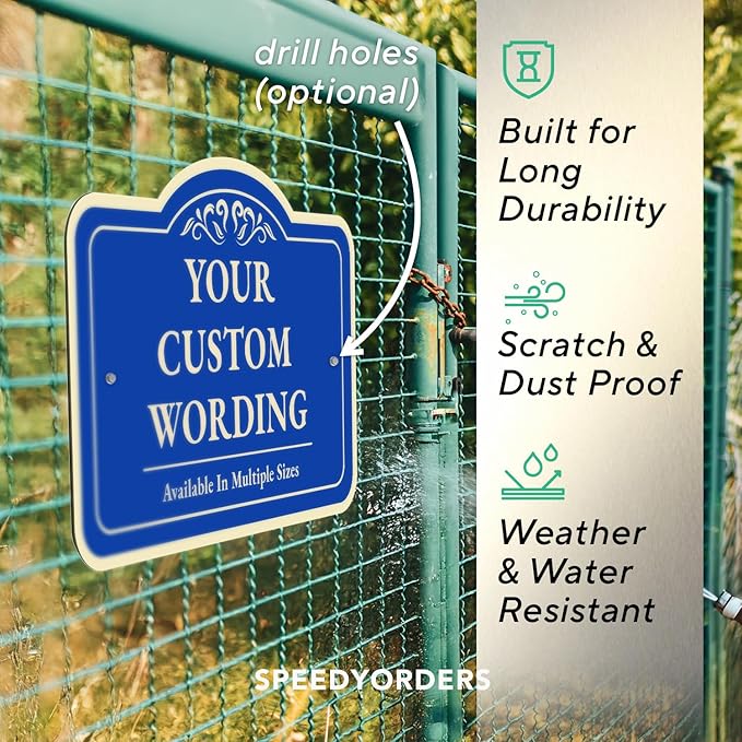 Custom Decorative Outdoor Metal Sign - Personalized Aluminum Driveway Sign, Waterproof, Made In USA - Design 1 Blue Steel 24x18 In