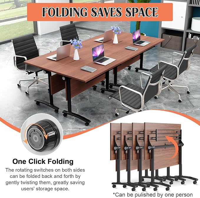 Conference Table,55.1''Folding Conference Room Table for 4-12 People,Mobile Flip Top MeetingTraining Table with Different Coulor and Styles for Offices, Classrooms,Meeting Room (2, 61''D)