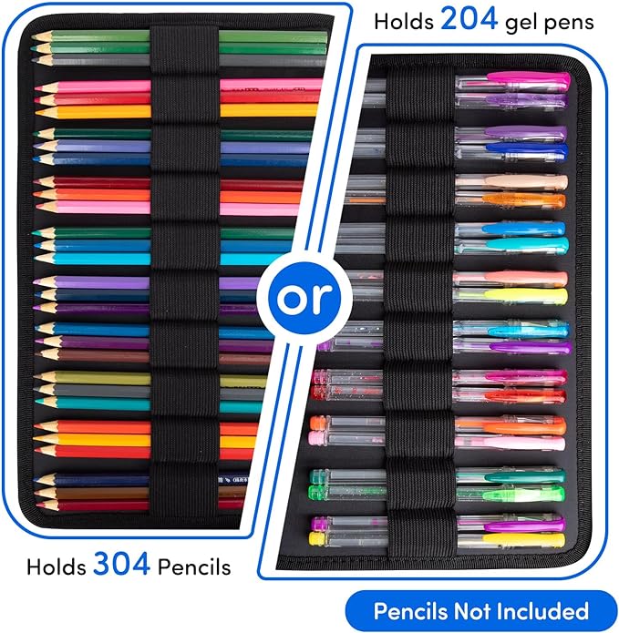 YOUSHARES 300 Slots Color Pencil Case - Pen Case Organizer with Handy Wrap & Zipper, Multilayer Holder for Prismacolor Colored Pencils & Gel Pen (Turtleback Bamboo)