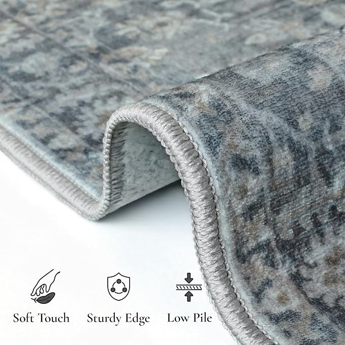 GENIMO Runner Rug 2x6 Non Slip Machine Washable Vintage Hallway Runner Rug, Low Pile Lightweight Rugs for Entryway, Hallway, Kitchen and Corridor, Ashen Taupe